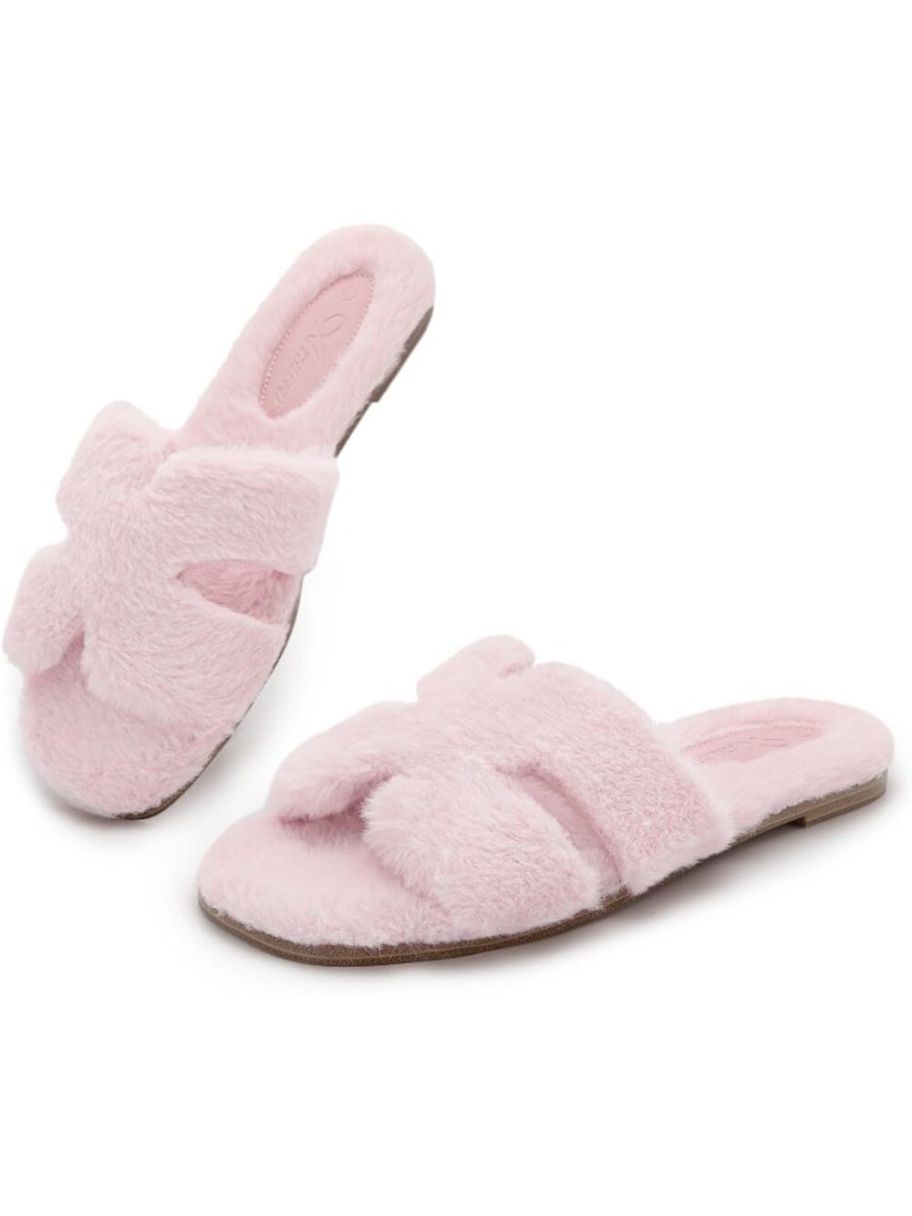 Women's Pink Cute Comfy Fluffy Fuzzy Faux Fur Open Toe Slip On Indoor Slippers
